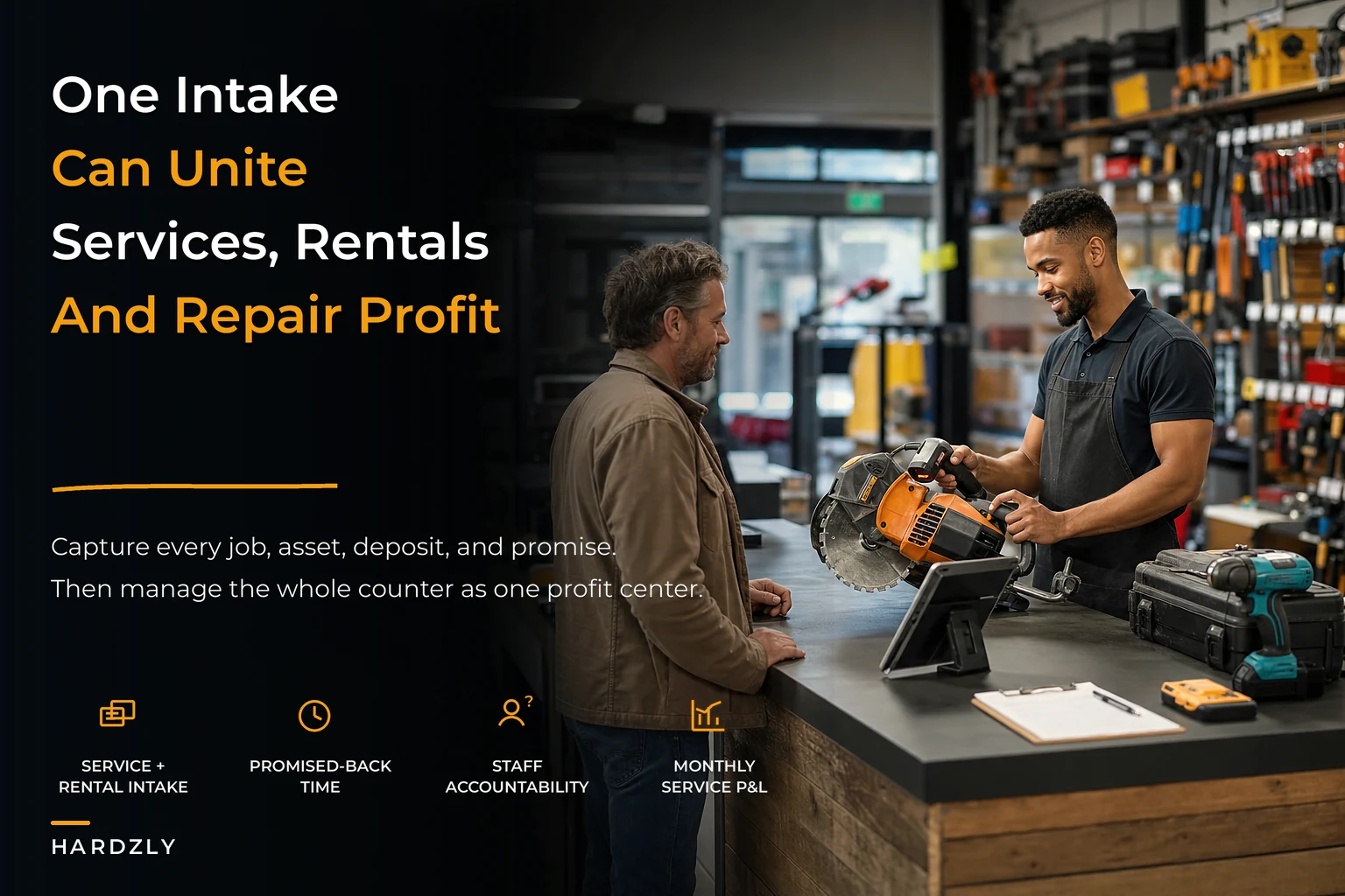 Consolidated service & rental profit system for hardware stores