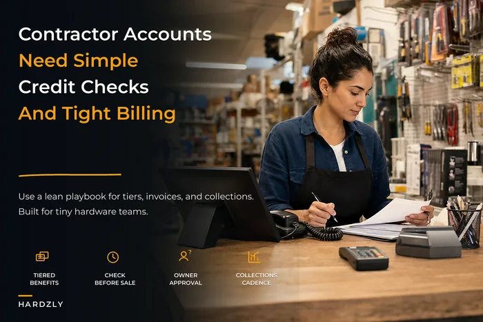 Contractor account playbook: tiered benefits, simple credit-check flows and invoice cadences for single-location hardware stores