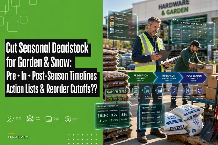 Cut seasonal deadstock for garden and snow supplies in half: pre/in/post-season timelines and action lists for hardware stores
