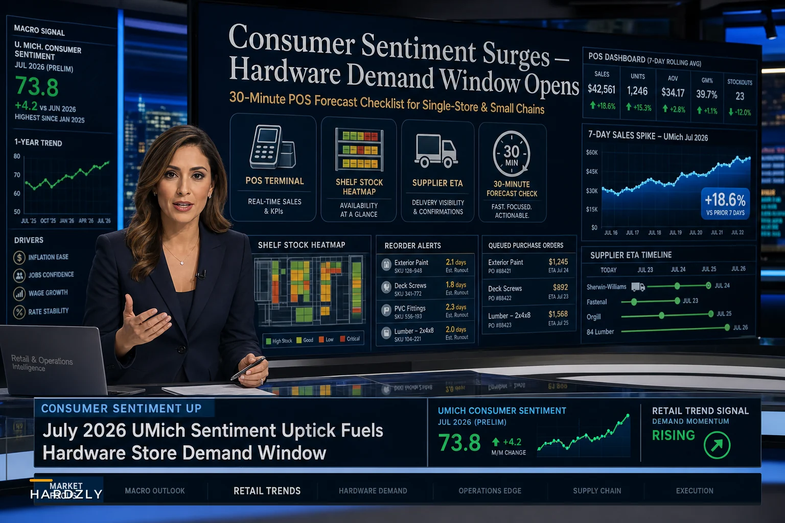 July 2026 Consumer Sentiment Lift: A 30‑Minute POS Forecast Checklist to Capture Short‑Term Hardware Demand