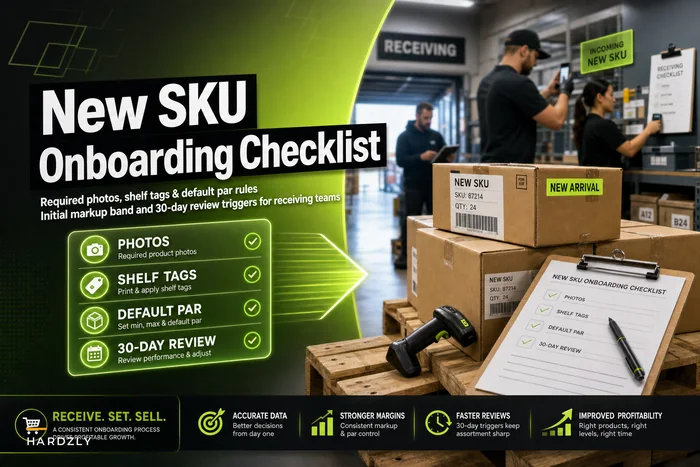 New SKU onboarding checklist: photos, tags, default par and a first‑30‑day review for receiving teams