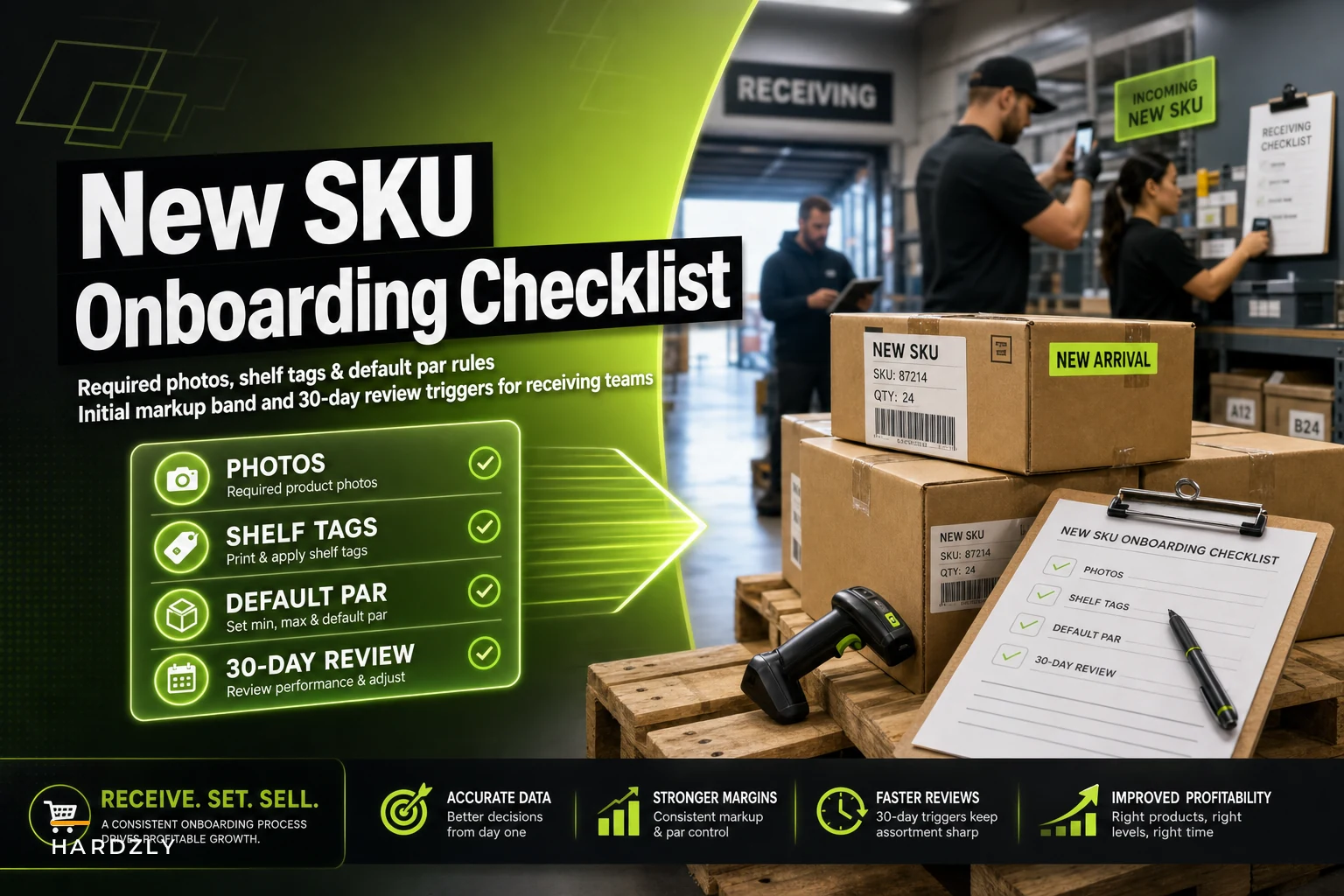New SKU onboarding checklist: photos, tags, default par and a first‑30‑day review for receiving teams