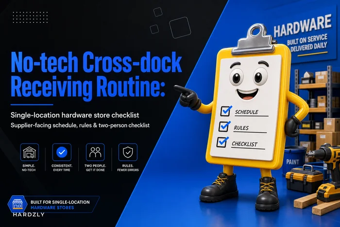 No-tech cross-dock & receiving appointment routine for single-location hardware stores: supplier-facing schedule, rules and a two-person checklist