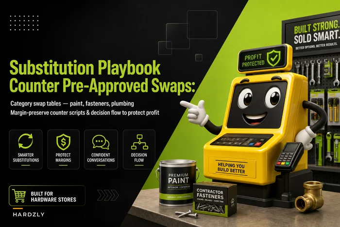 Out‑of‑stock substitution playbook for the counter: pre‑approved swaps, category swap tables and margin‑preserve scripts