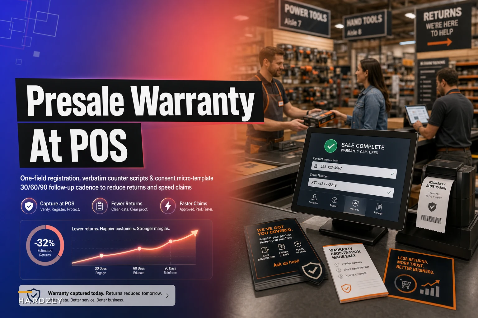 Pre‑sale warranty capture at POS to reduce returns