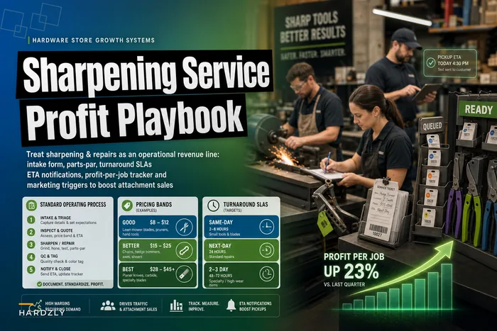 Run tool sharpening as a profitable service: SOP, pricing bands and turnaround SLAs for small hardware stores