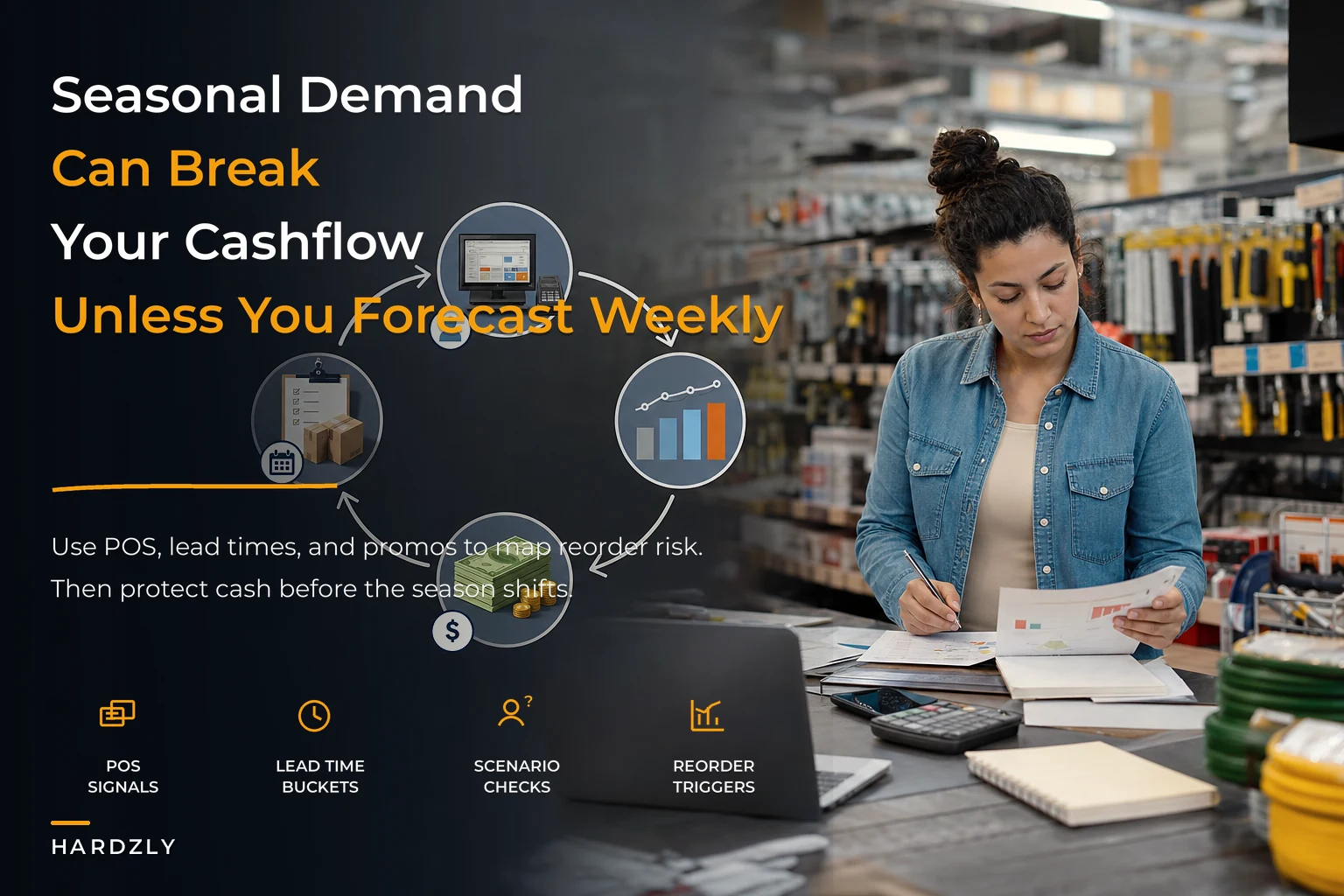 Seasonal forecasting & cashflow routine for hardware stores: tie POS signals, supplier lead-time buckets and promotions into reorder scenarios