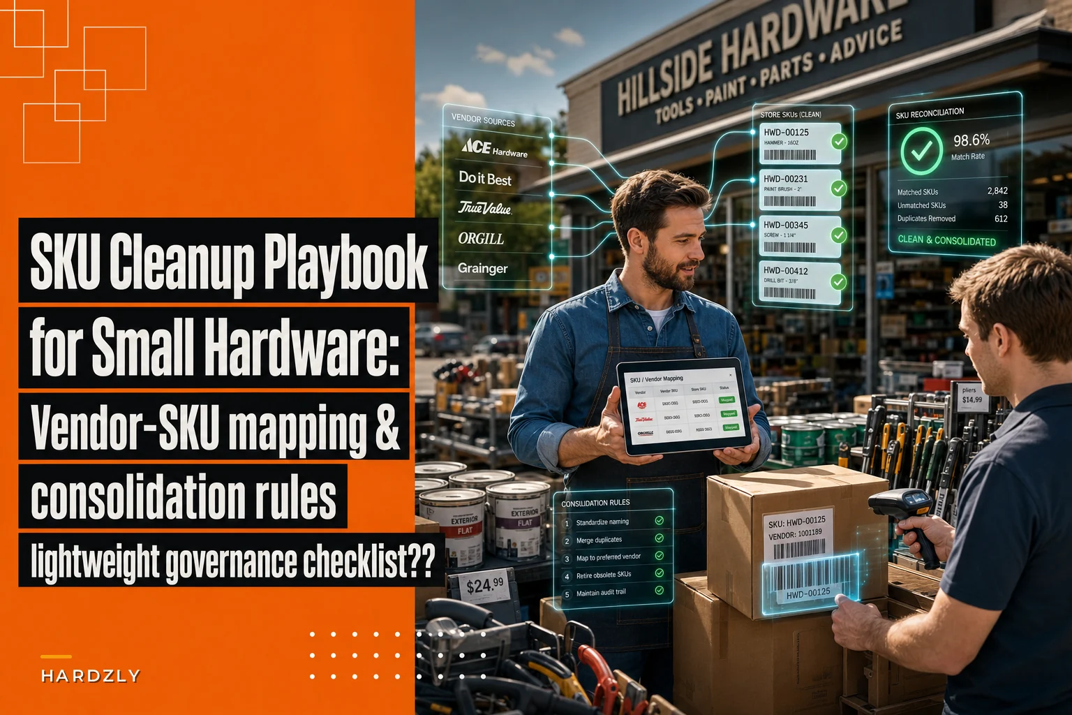SKU cleanup playbook for small hardware stores: vendor-SKU mapping, consolidation rules and a lightweight governance checklist