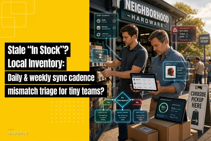 'Store in stock' listings going stale? A no‑fluff local inventory sync cadence and mismatch triage for tiny hardware teams