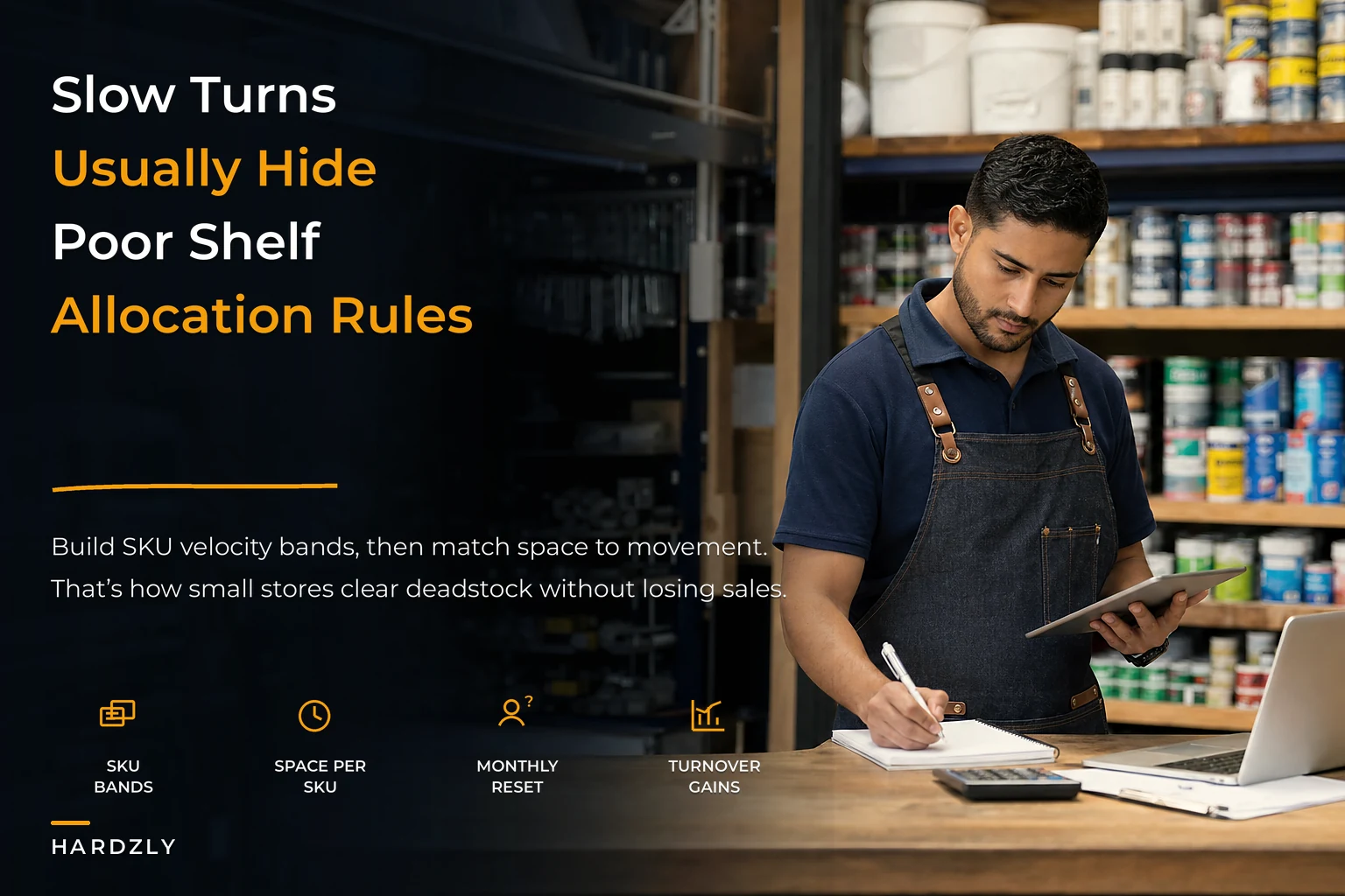 Struggling with slow inventory turns? A practical SKU-velocity bands and shelf-space playbook for small hardware stores