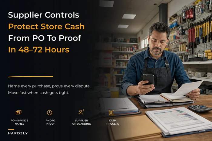 Supplier and cash governance system for single-location hardware stores
