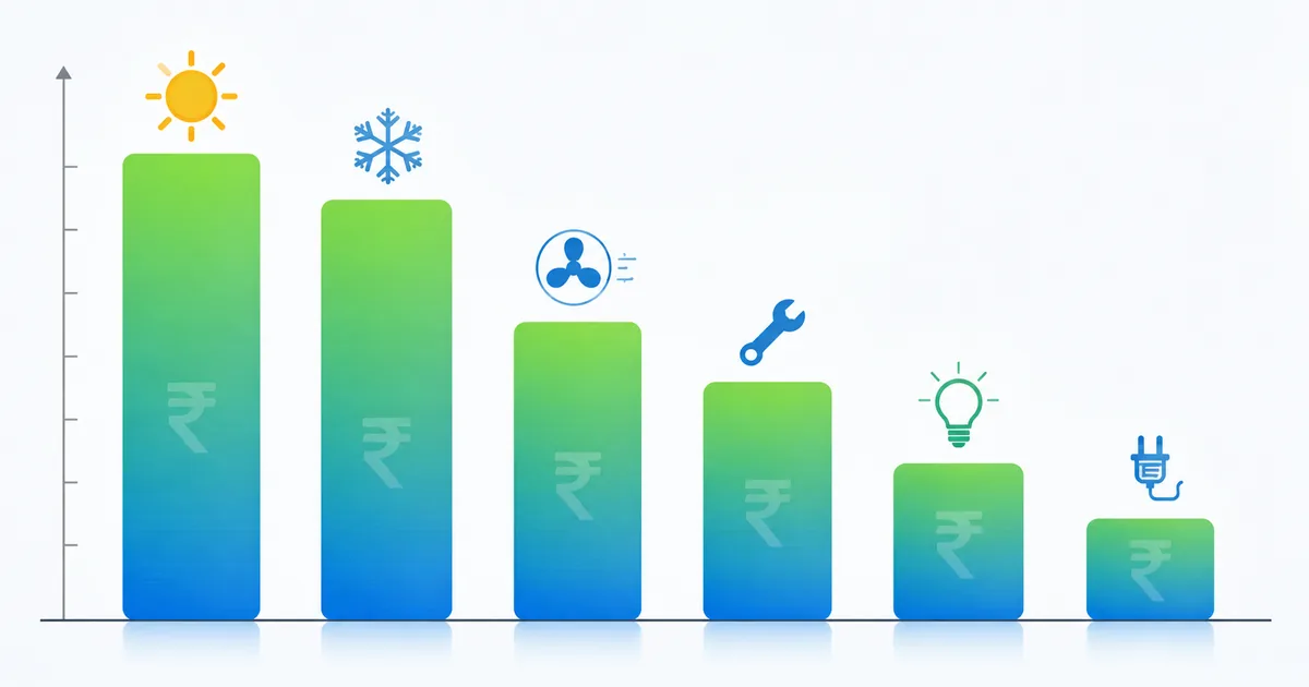 Bar chart comparing monthly rupee savings from different electricity-saving actions in India
