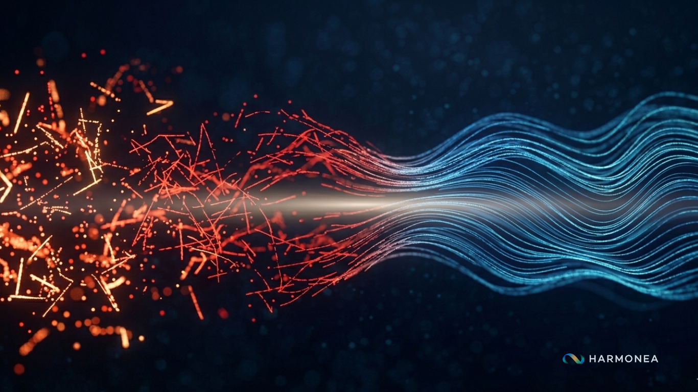 Abstract visualization of nervous system regulation showing transition from stress to calm states
