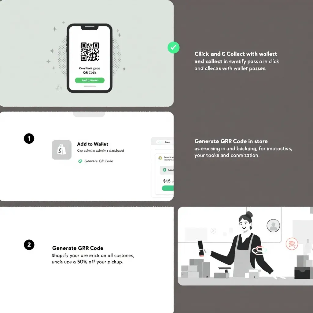 Illustration of the implementation process for click and collect using wallet passes.