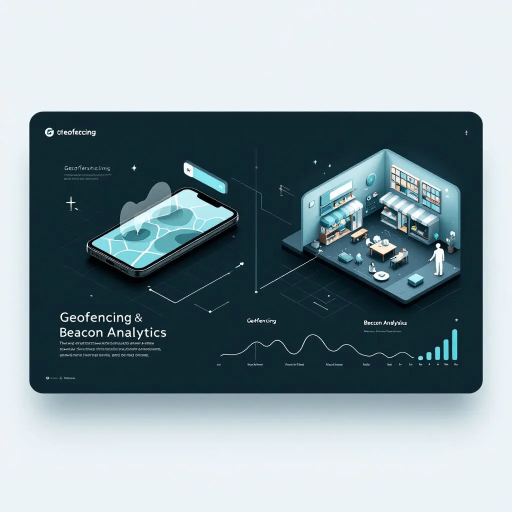 Location-based marketing success metrics visualized through geofencing maps and retail beacon analytics