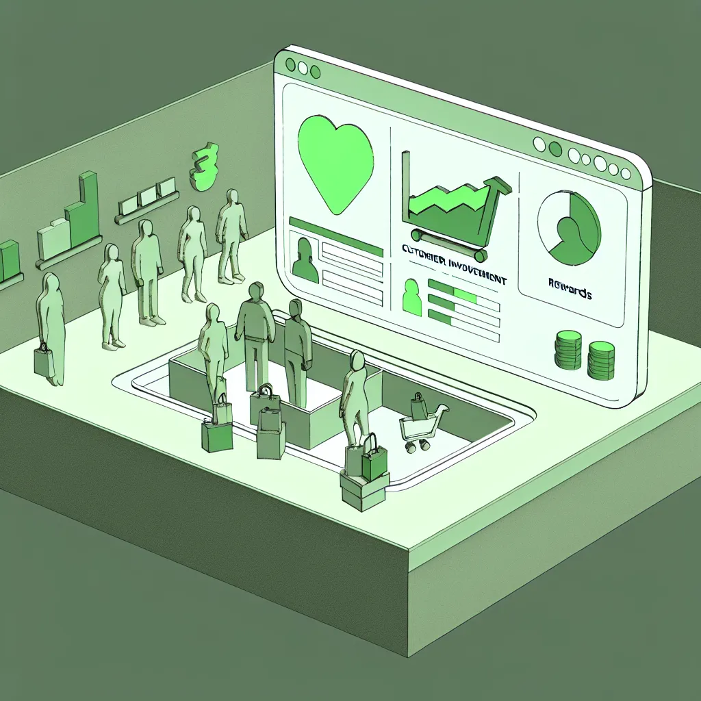 Minimalist illustration of Shopify loyalty program dashboard with rewards and customer engagement.