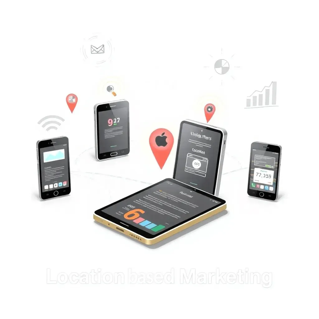 Graphic of mobile devices integrated with location-based marketing elements