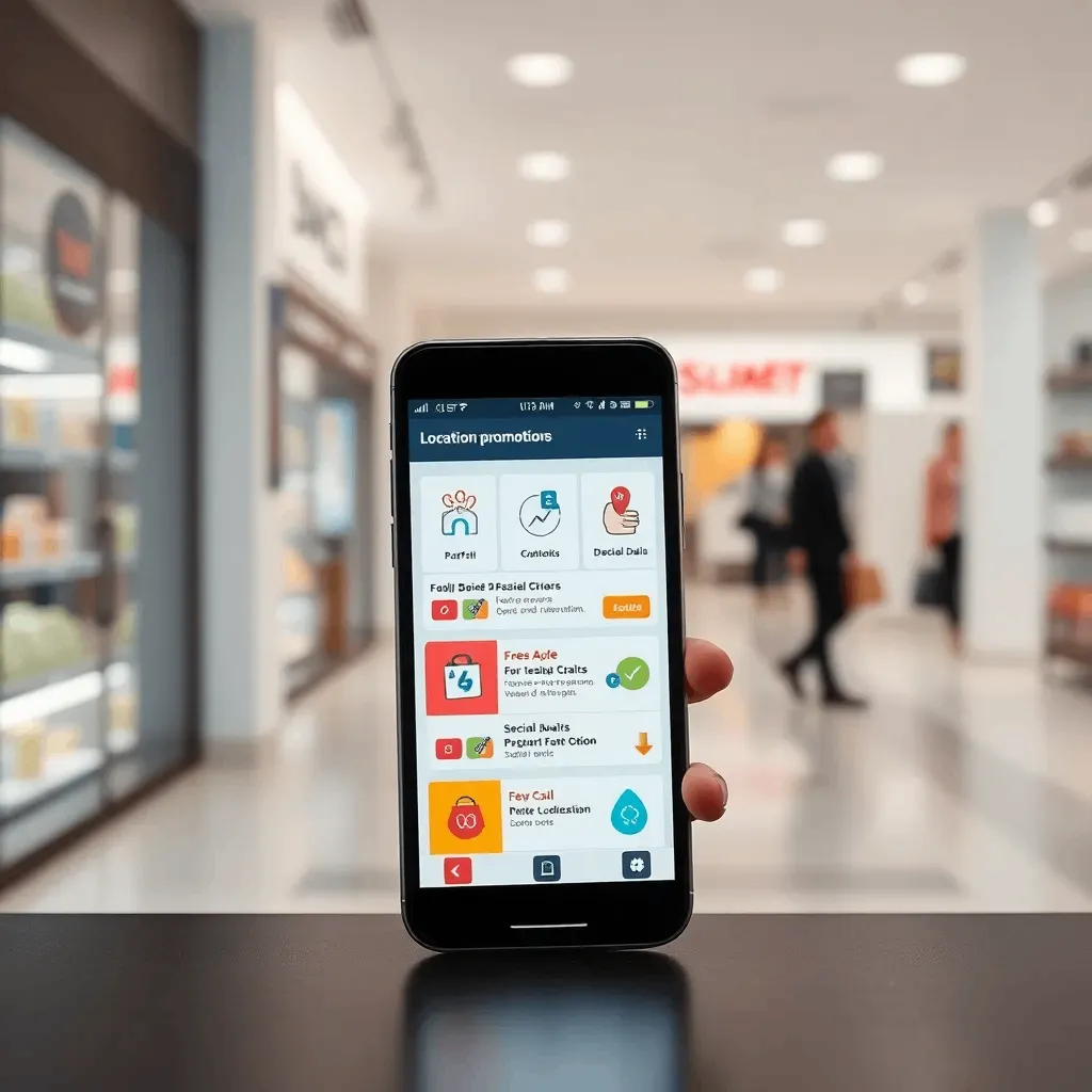 Digital wallet on smartphone displaying location-based promotions for retail