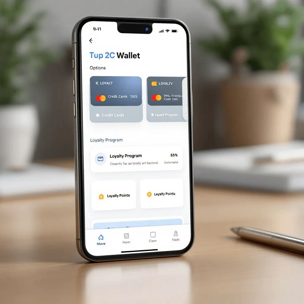 Digital wallet interface on smartphone showcasing payment options