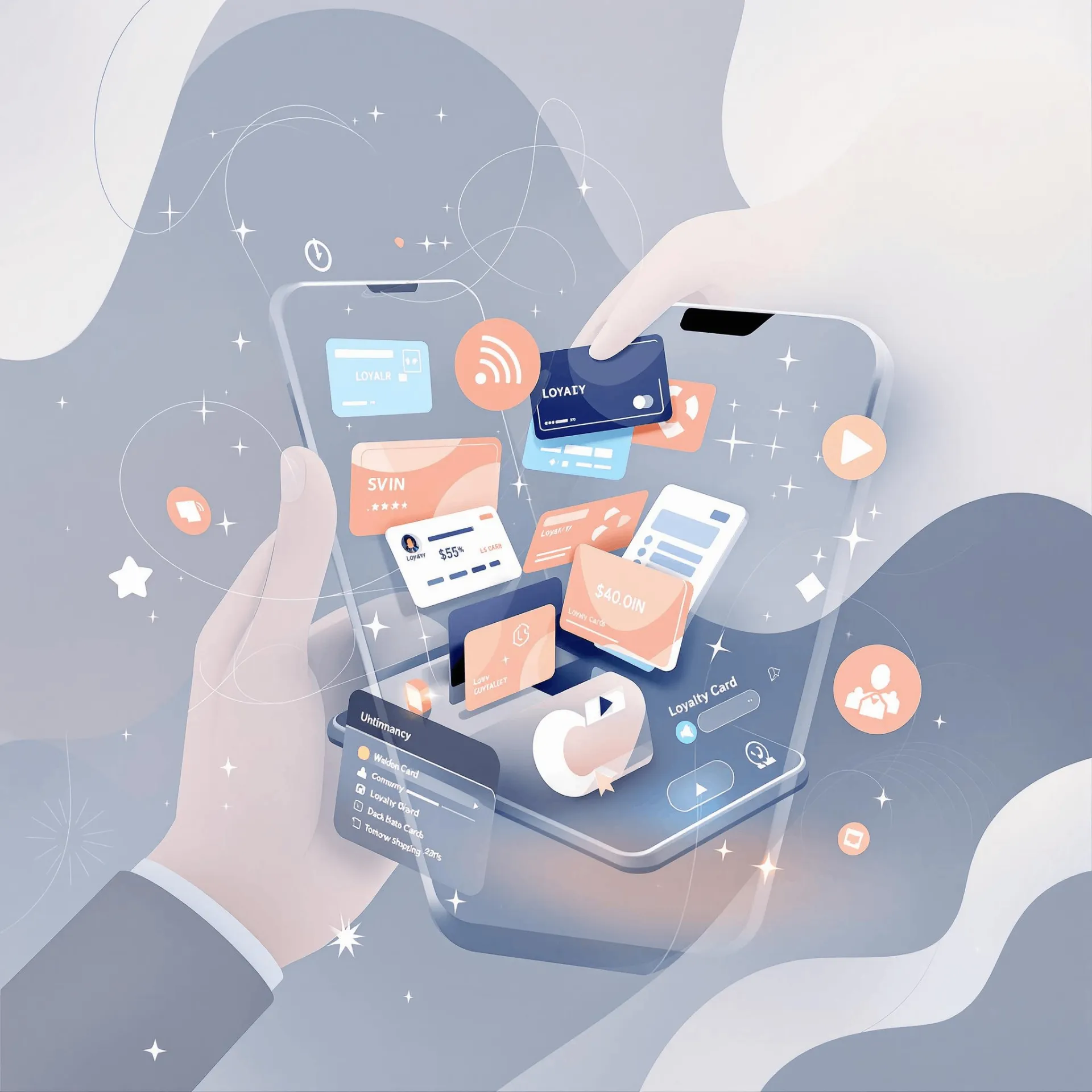 Illustration of loyalty card integration with digital wallets.