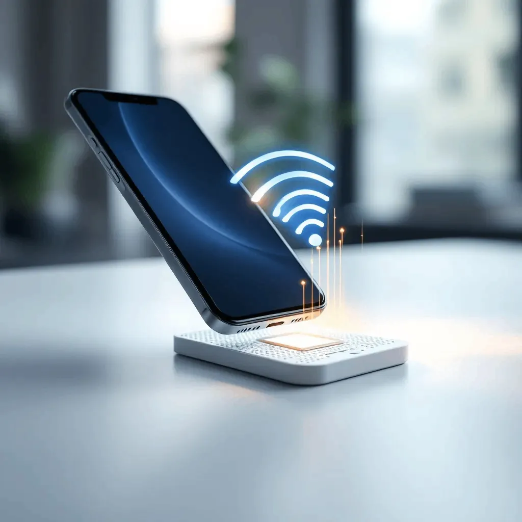 Smartphone scanning an NFC tag up close