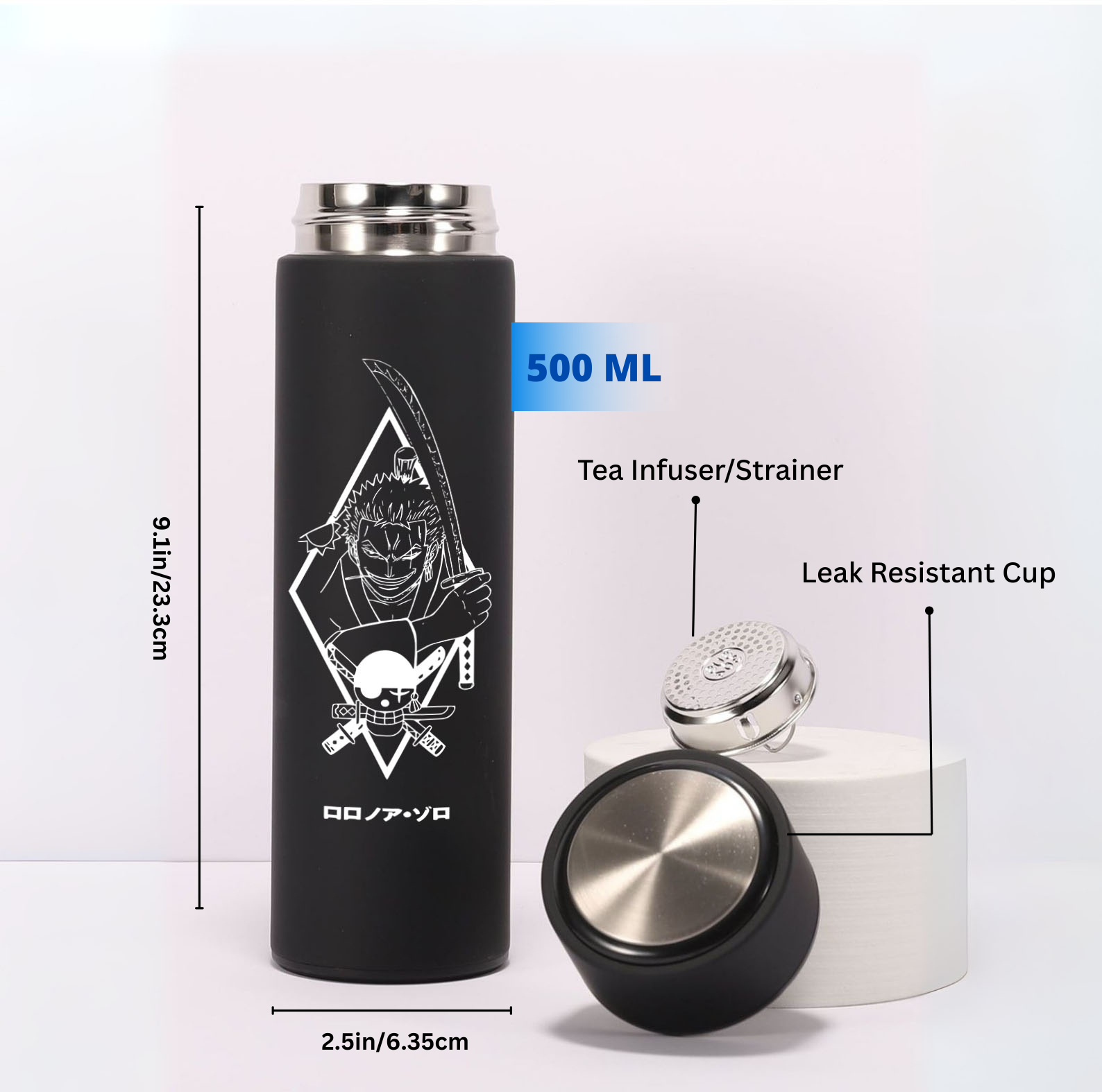Zoro Anime Black Stainless Steel Bottle