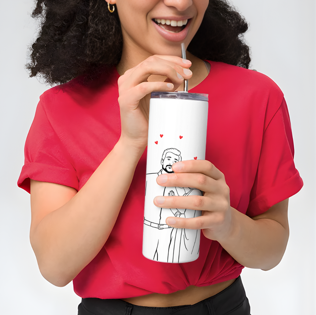Personalized Couple Line Art Tumbler with Matching Keychain
