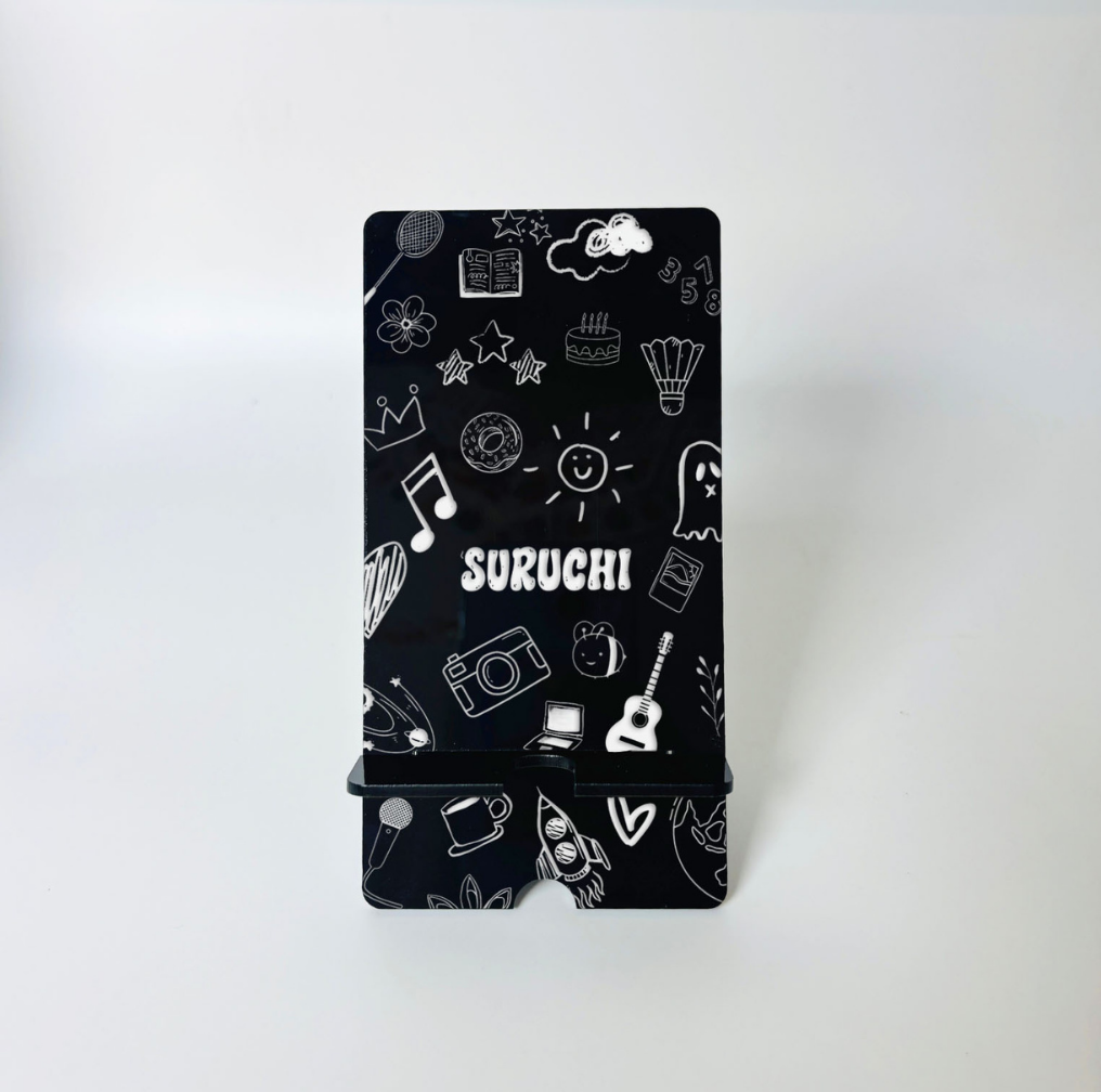 Custom Doodle Black Acrylic Phone Stand