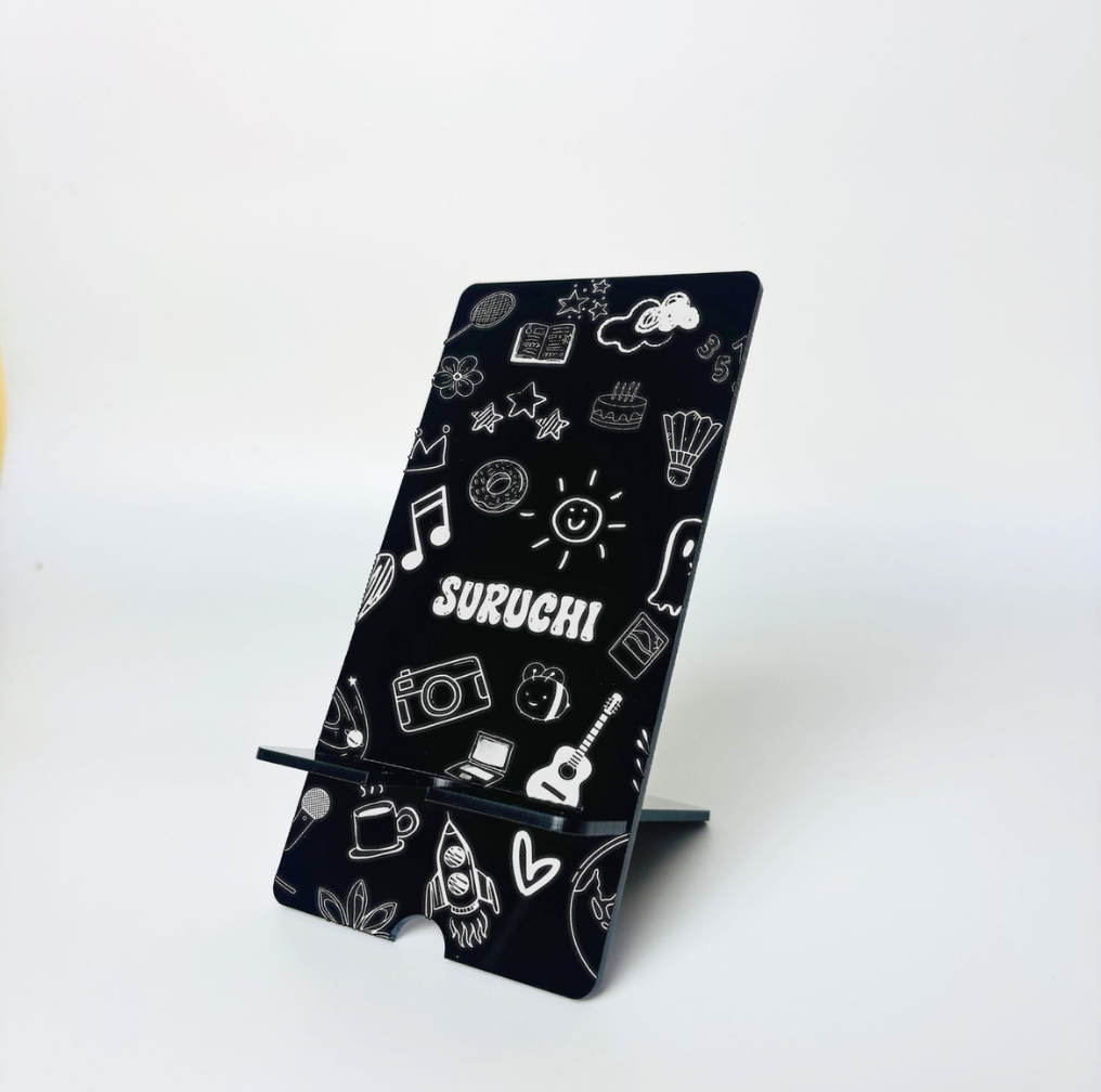 Custom Doodle Black Acrylic Phone Stand