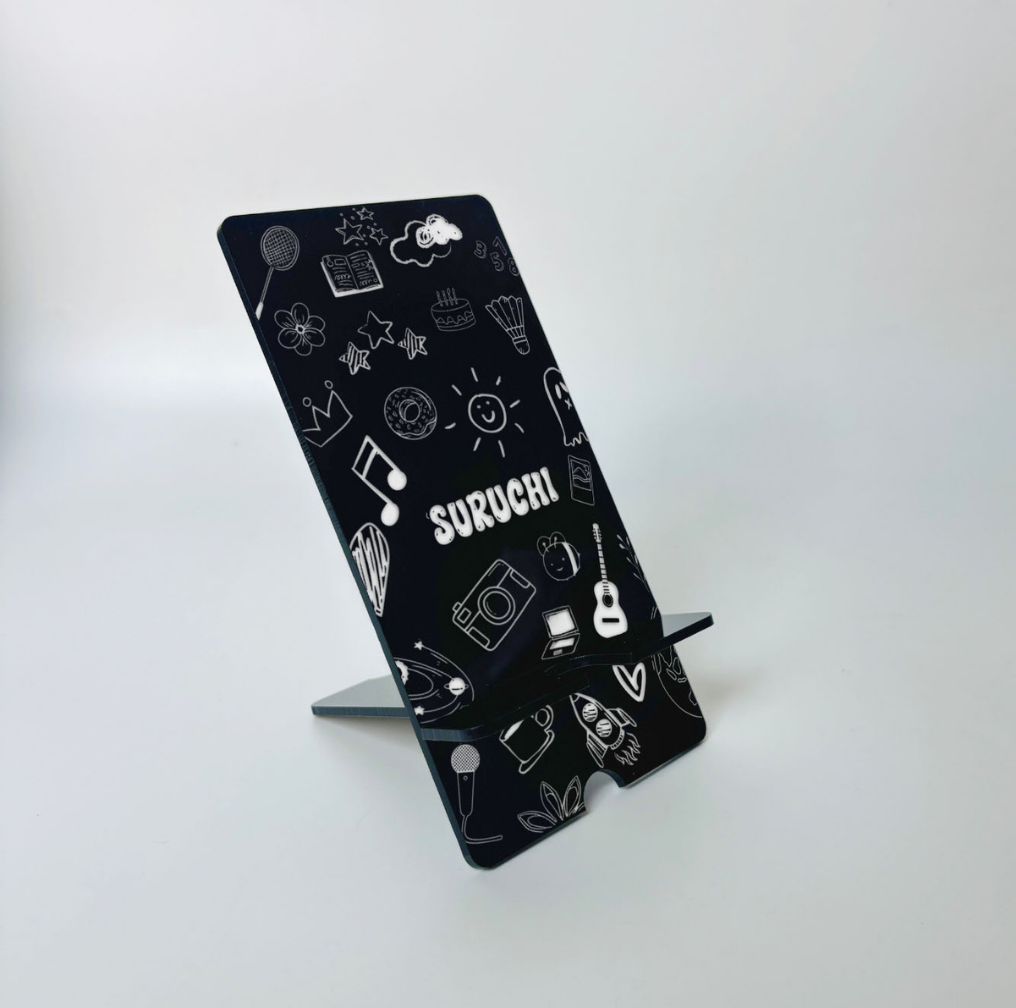 Custom Doodle Black Acrylic Phone Stand