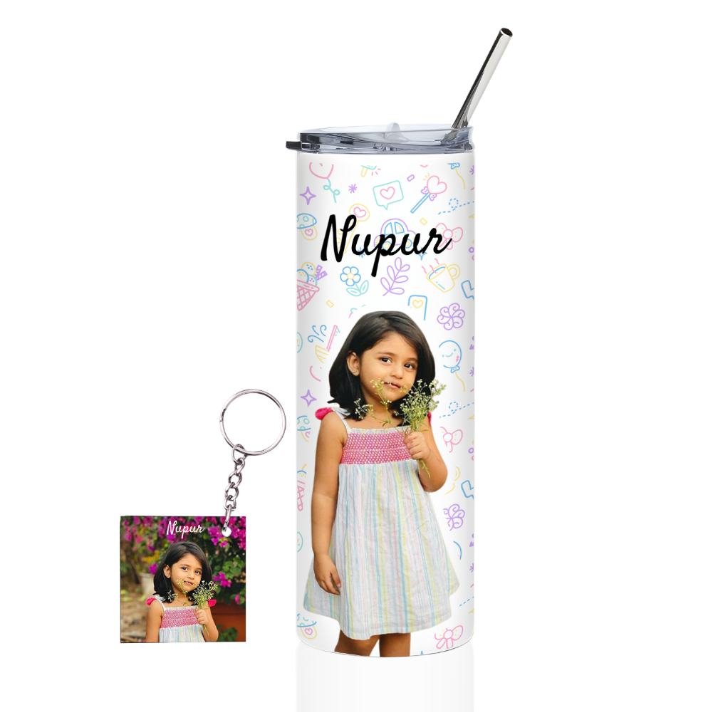 Personalized Photo Tumbler with Name and Free Matching Keychain