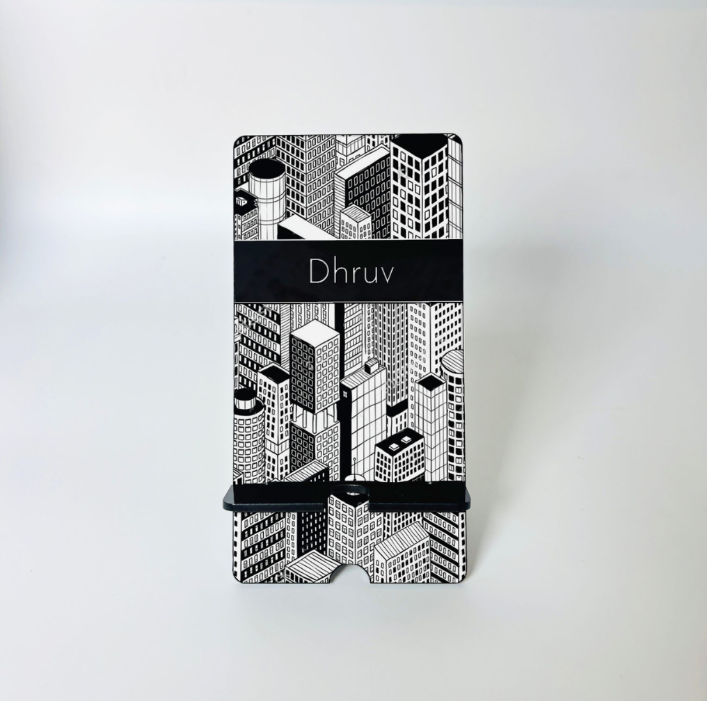 Custom Name Cityscape Line Art Acrylic Phone Stand