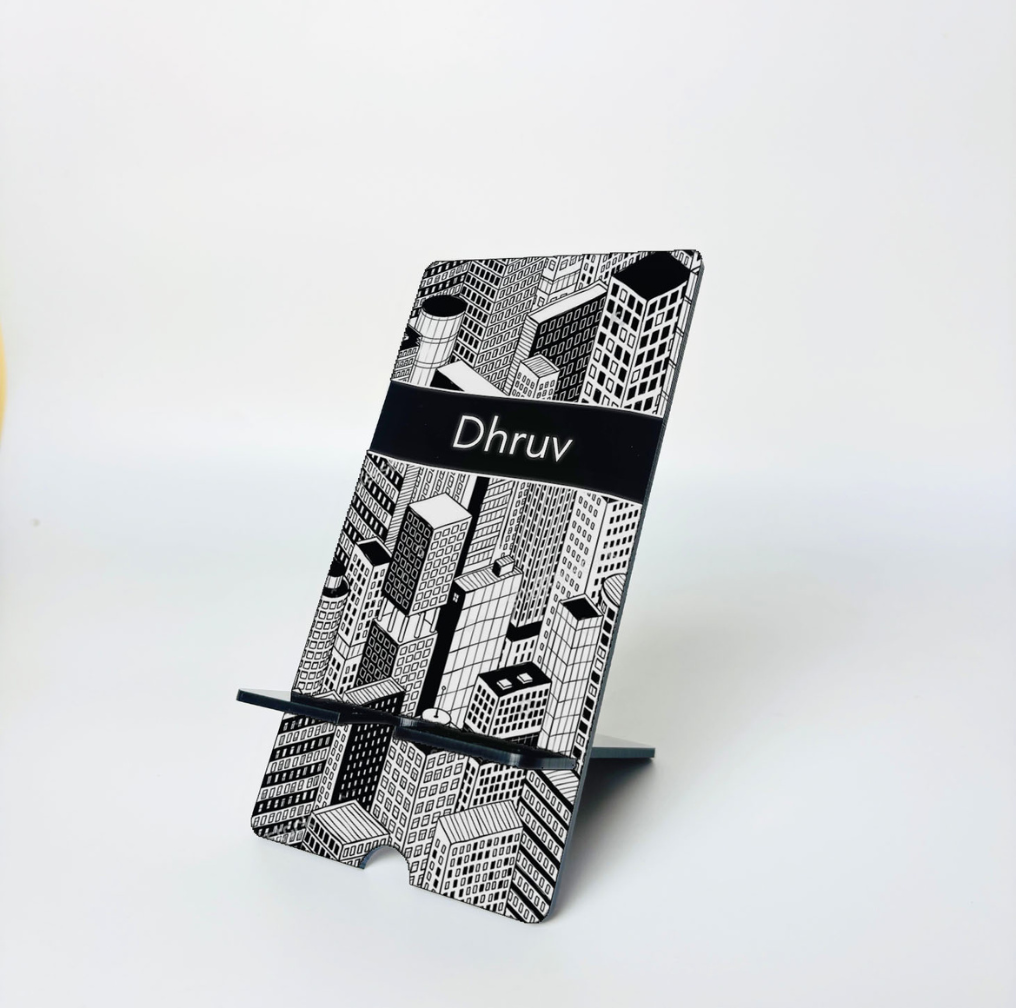 Custom Name Cityscape Line Art Acrylic Phone Stand