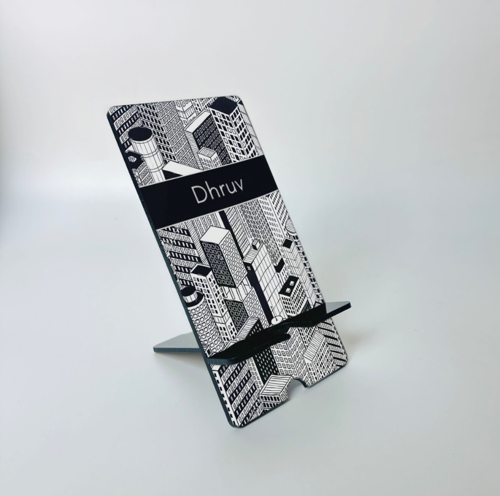 Custom Name Cityscape Line Art Acrylic Phone Stand
