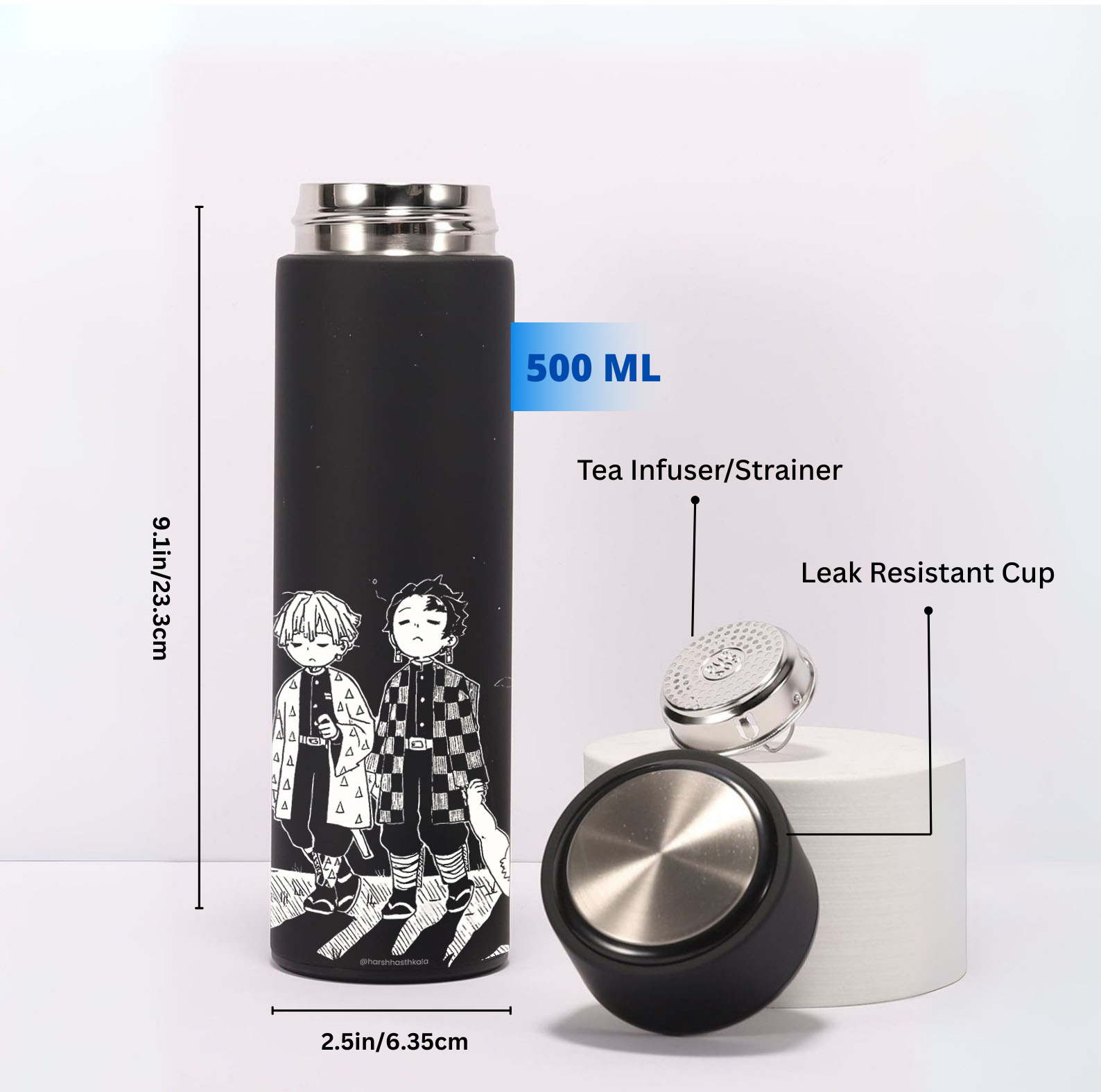 Demon Slayer Black Insulated Water Bottle