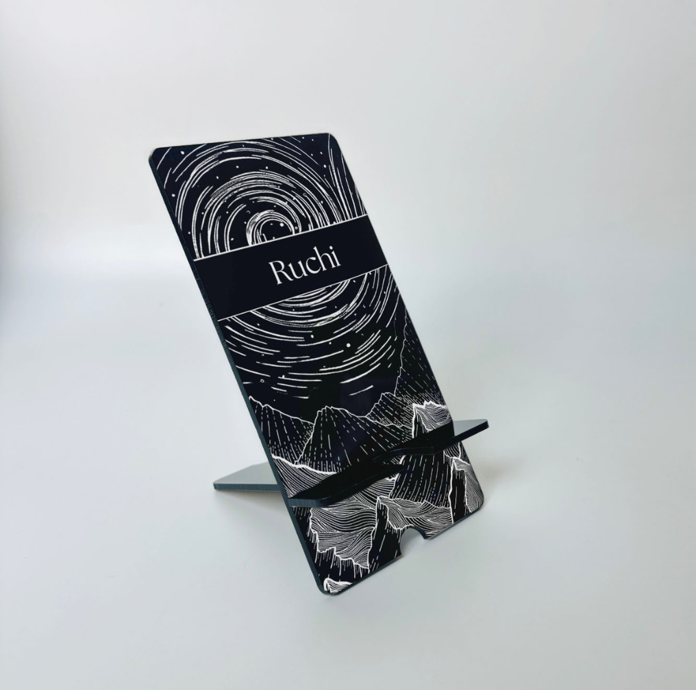 Custom Black Acrylic Phone Stand Mountain Sky