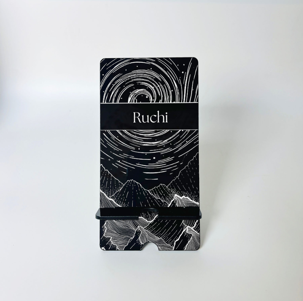 Custom Black Acrylic Phone Stand Mountain Sky