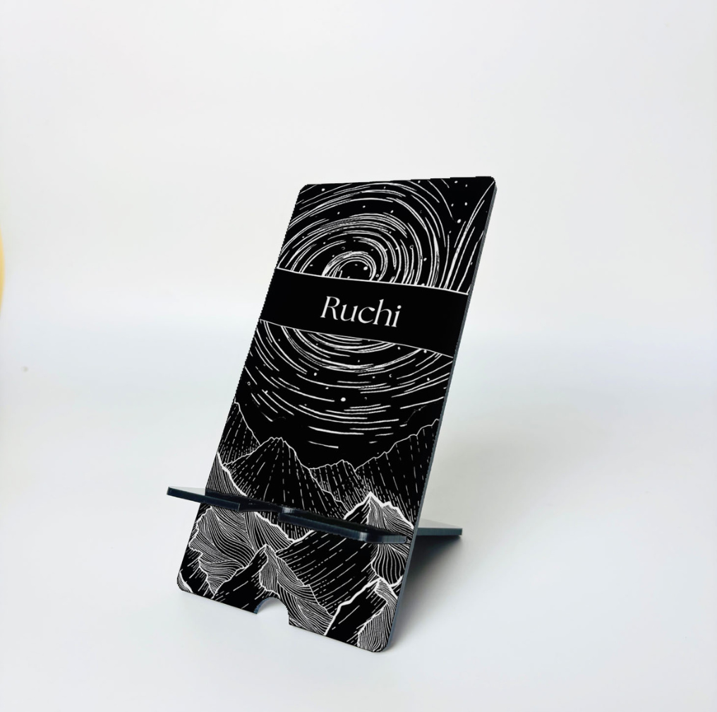 Custom Black Acrylic Phone Stand Mountain Sky