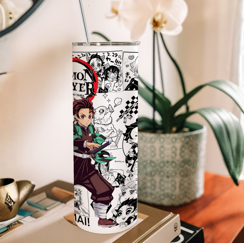 Demon Slayer Tanjiro Manga Style Steel Tumbler