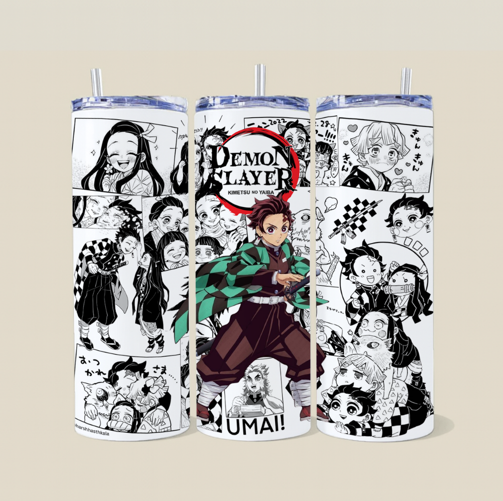 Demon Slayer Tanjiro Manga Style Steel Tumbler