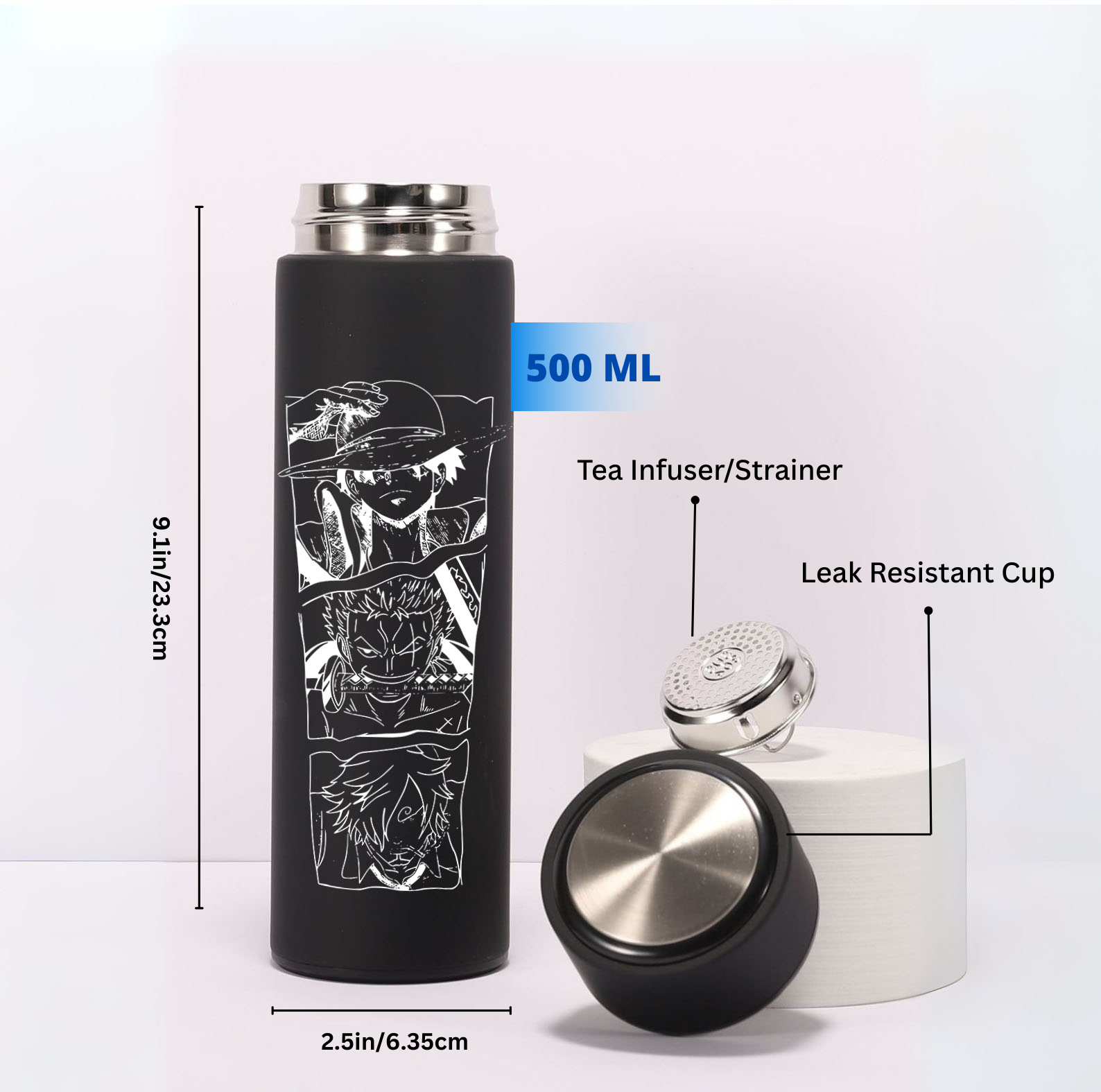 One Piece Trio Black Stainless Steel Anime Bottle