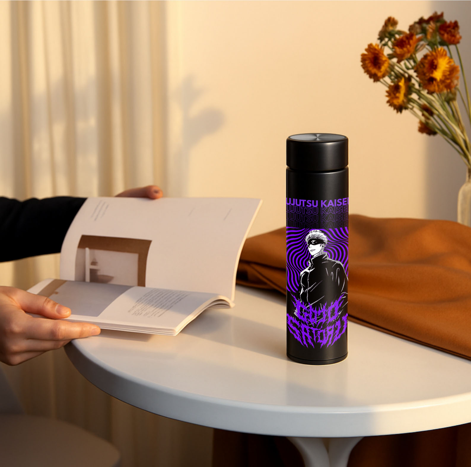 Gojo Satoru Purple Wave Black Stainless Steel Bott