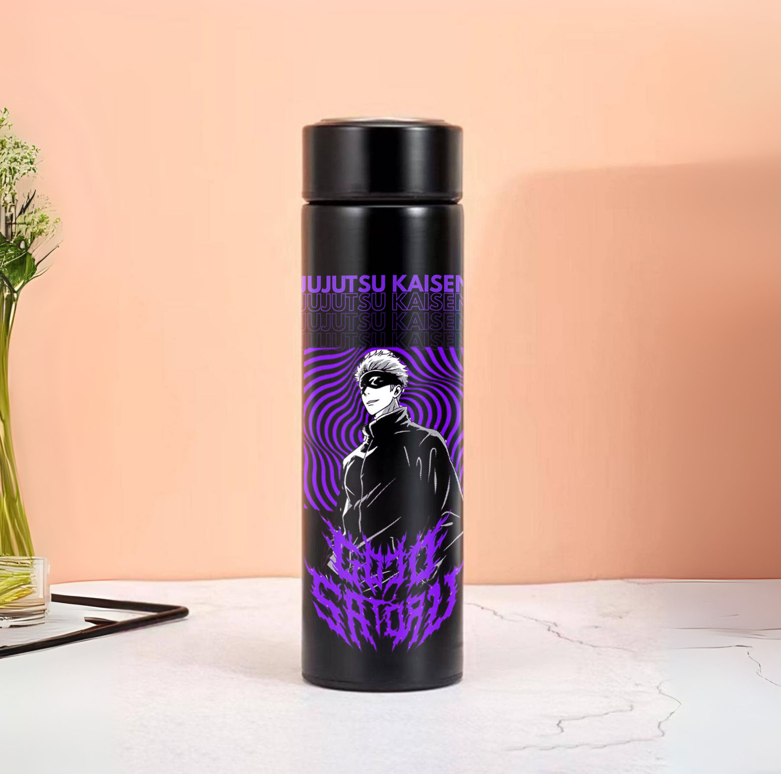Gojo Satoru Purple Wave Black Stainless Steel Bott