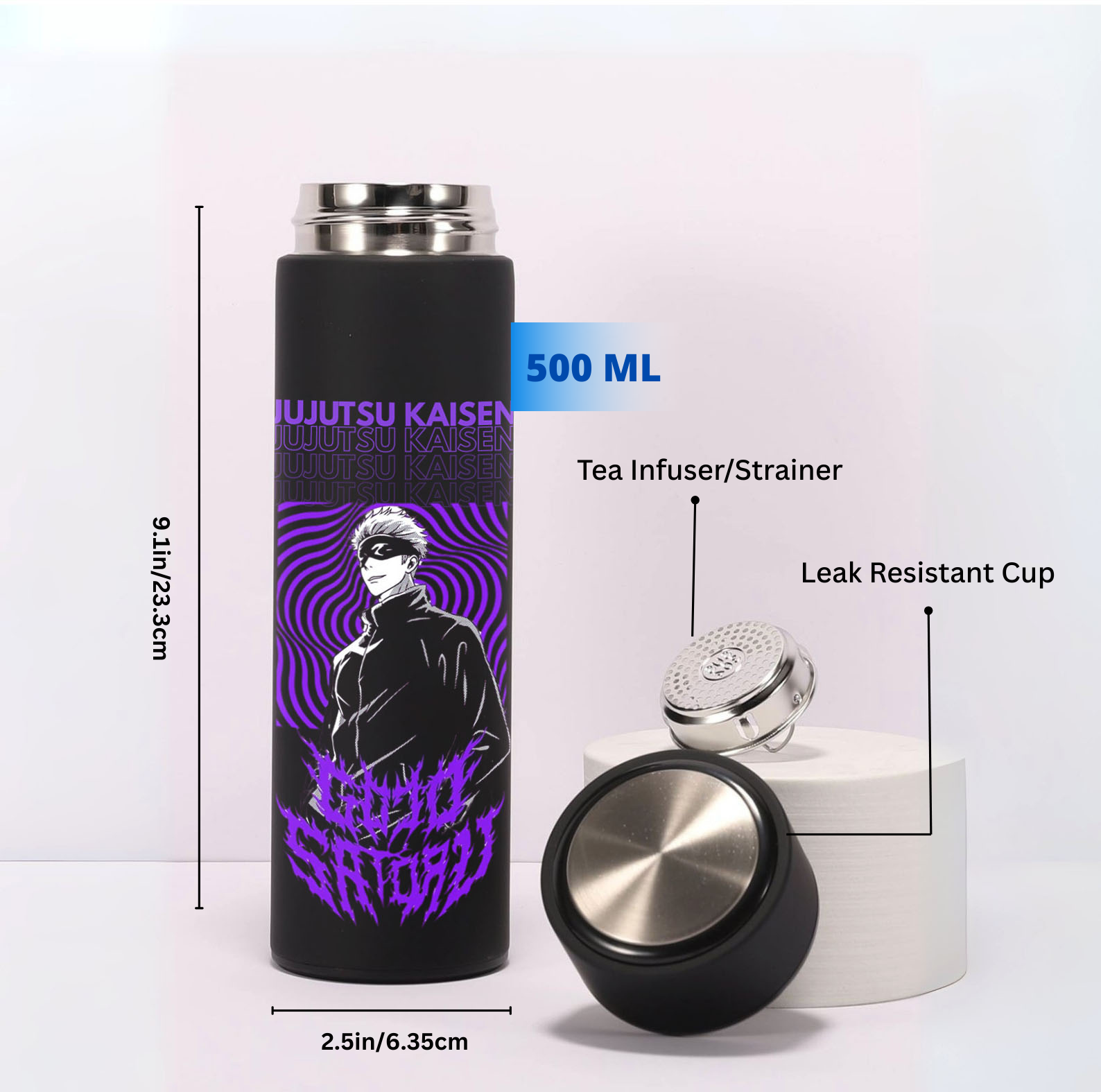 Gojo Satoru Purple Wave Black Stainless Steel Bott