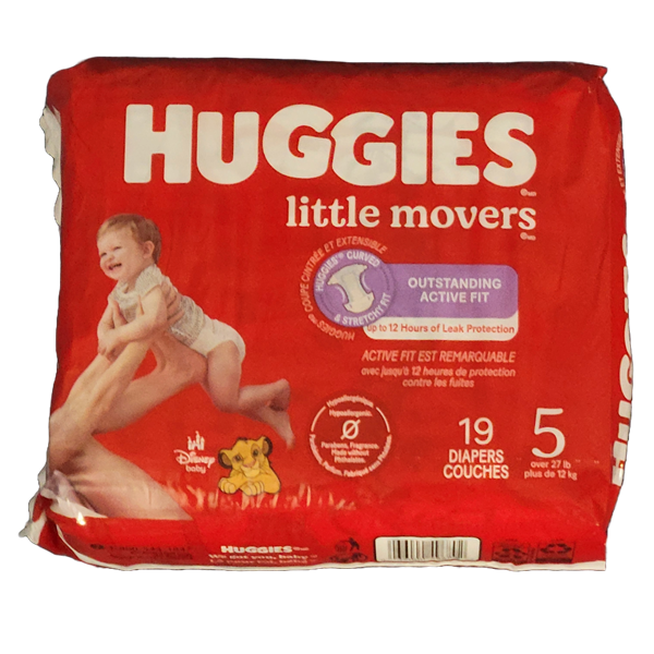 Huggies Little Movers Baby Diapers, Size 5 (27+ lbs), 19 Diapers