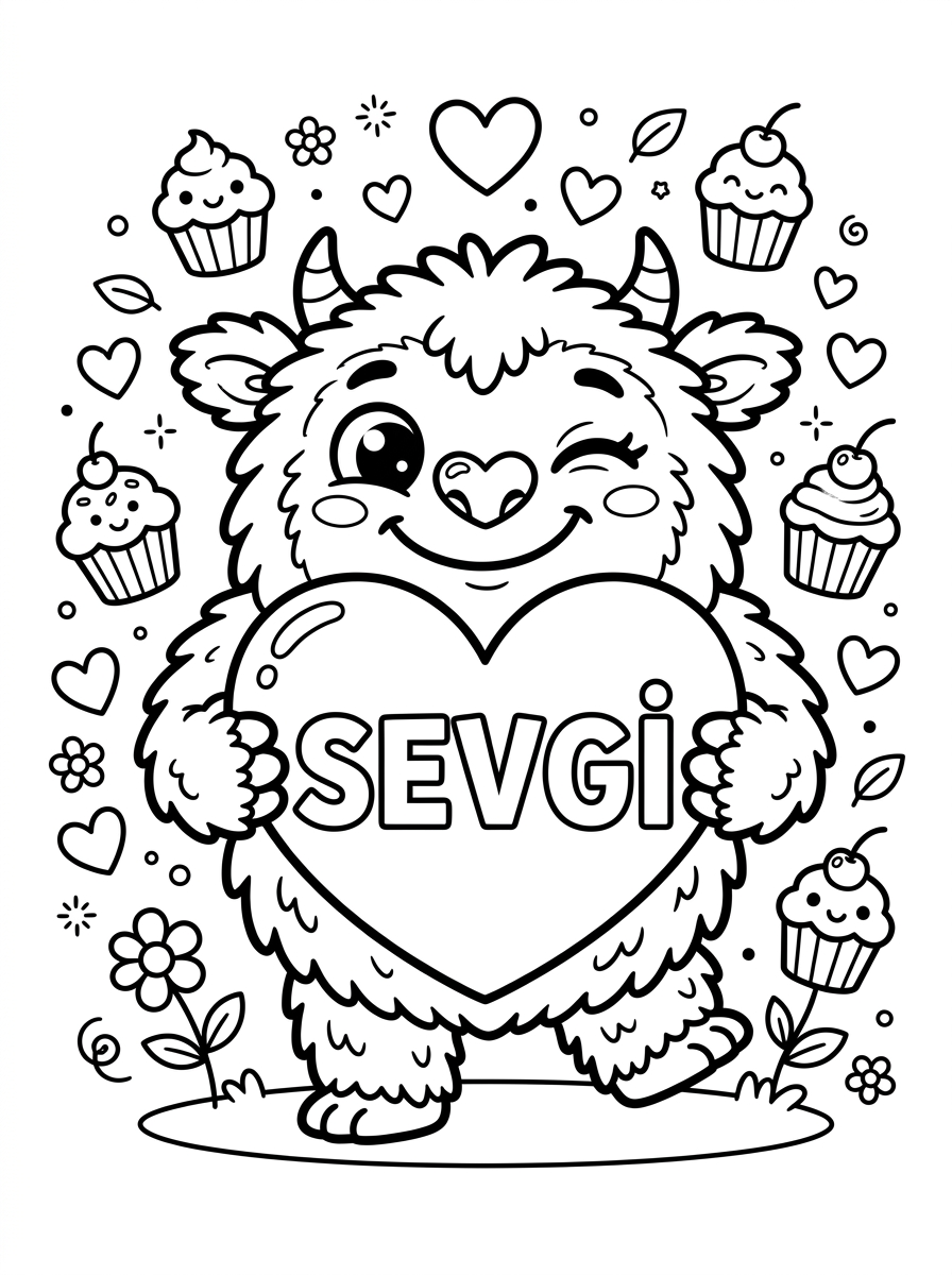 Sevimli Sevgi Canavarı Karakteri (A4 Boyama)