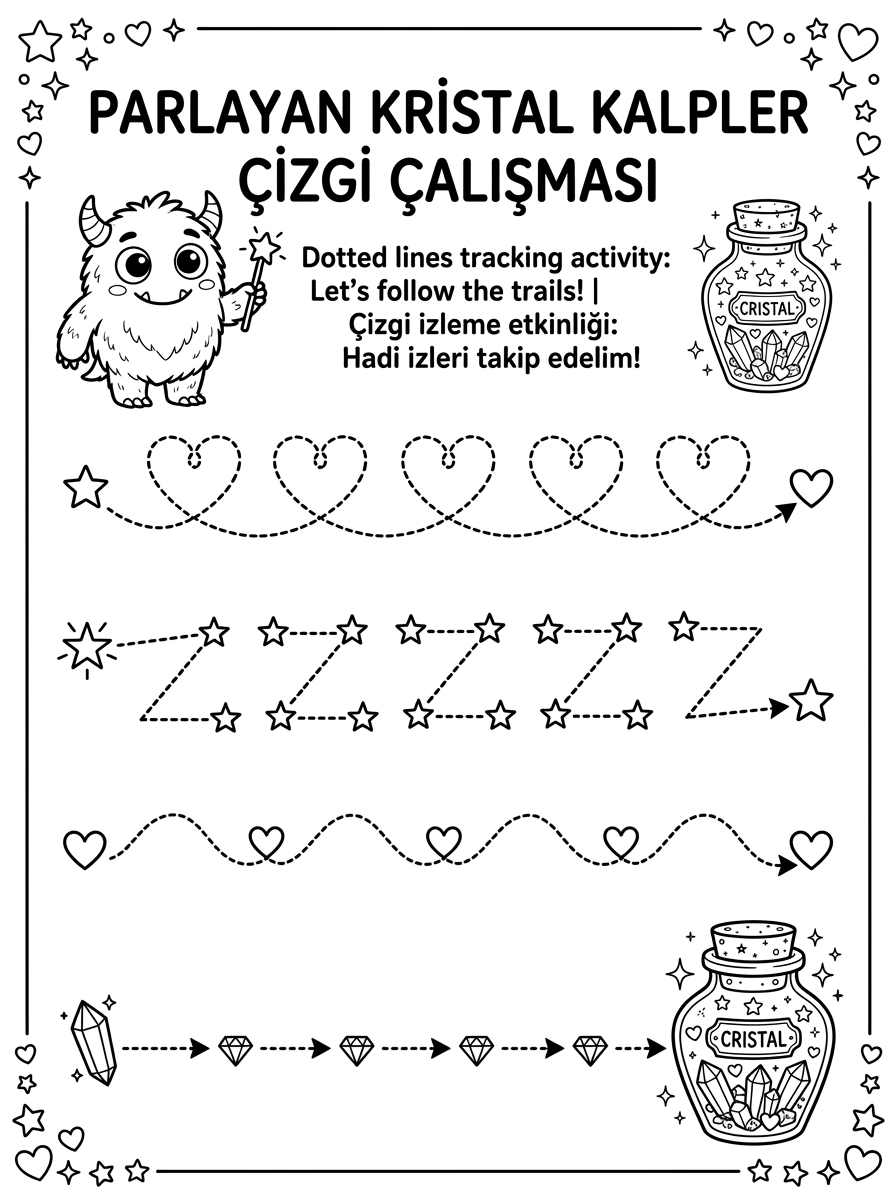 Parlayan Kristal Kalpler Çizgi Çalışması (A4 Çizgi Takibi)
