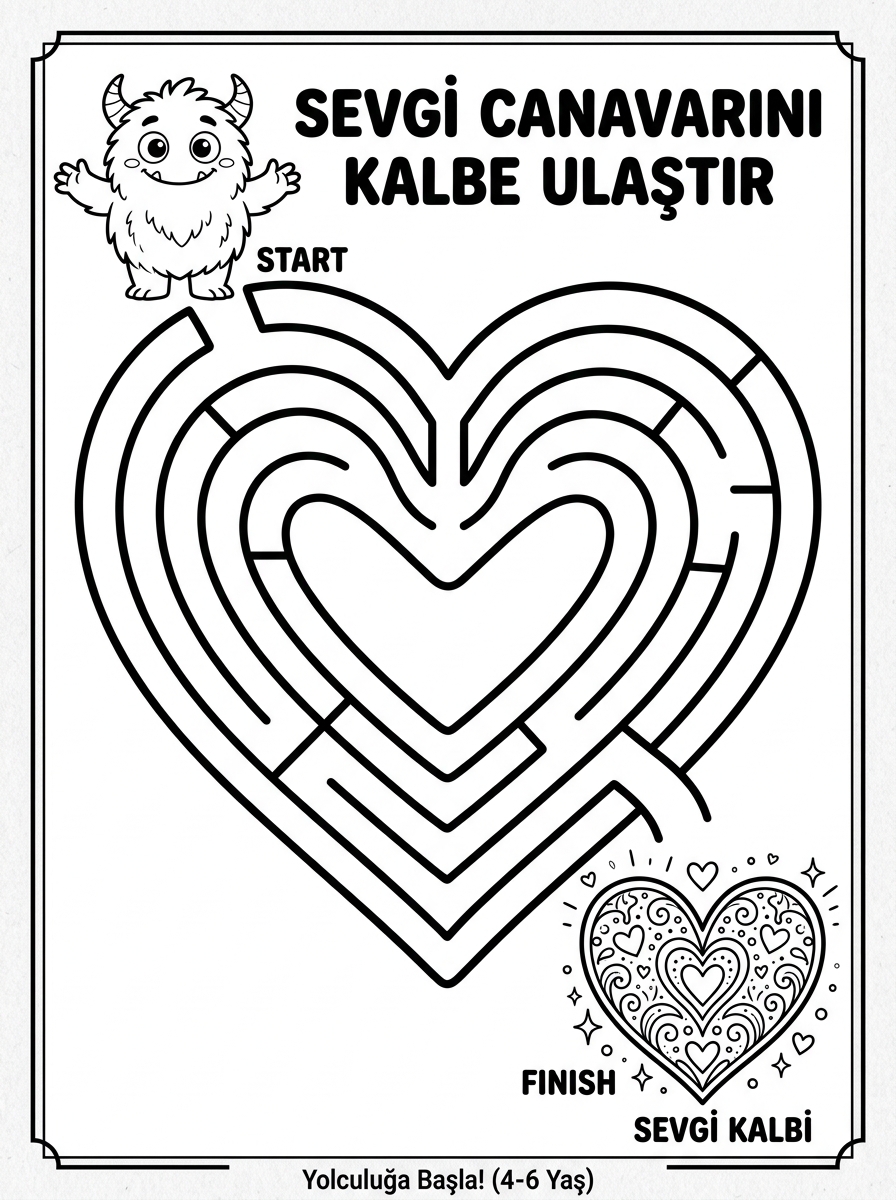 Sevgi Canavarını Kalbe Ulaştır (A4 Labirent Sayfası)