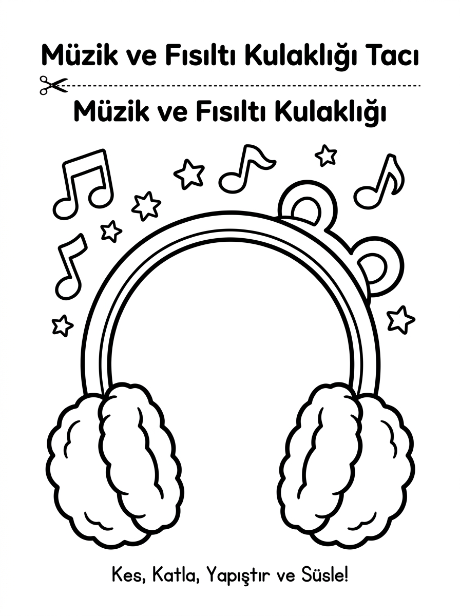 Müzik ve Fısıltı Kulaklığı Tacı (A4 Kes-Yapıştır Sanatı)