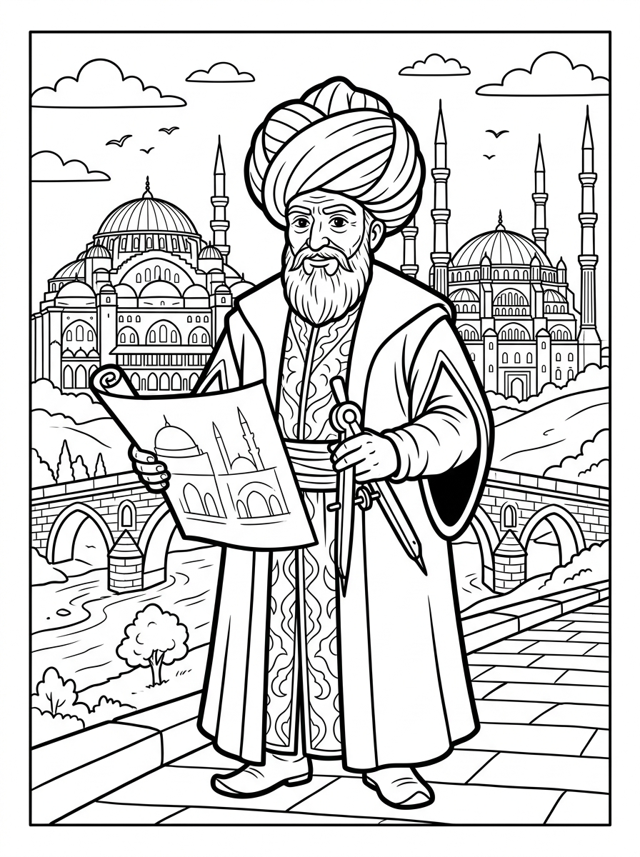 Büyük Usta Mimar Sinan ve Eserleri (A4 Boyama)